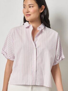 Lilla P Striped Cropped Button Down Shirt XS